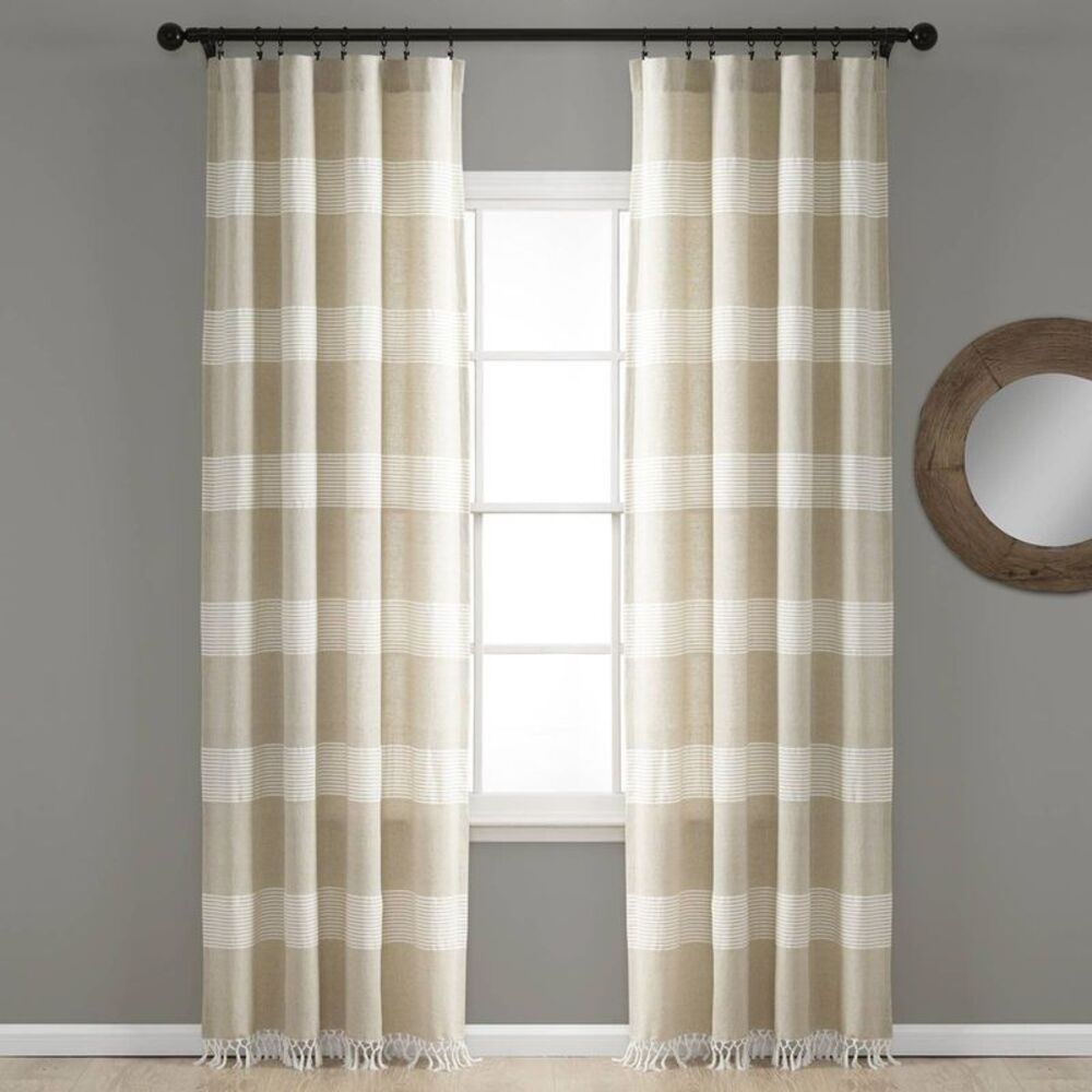 Set of 2 95"x40" Tucker Stripe Light Filtering Curtains - Taupe/White